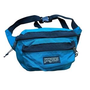VTG Jansport Fanny Pack 2 Pouch‎ Waist Bag TEAL GREEN Black USA 90's